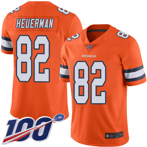 Men Denver Broncos #82 Jeff Heuerman Limited Orange Rush Vapor Untouchable 100th Season Football NFL Jersey